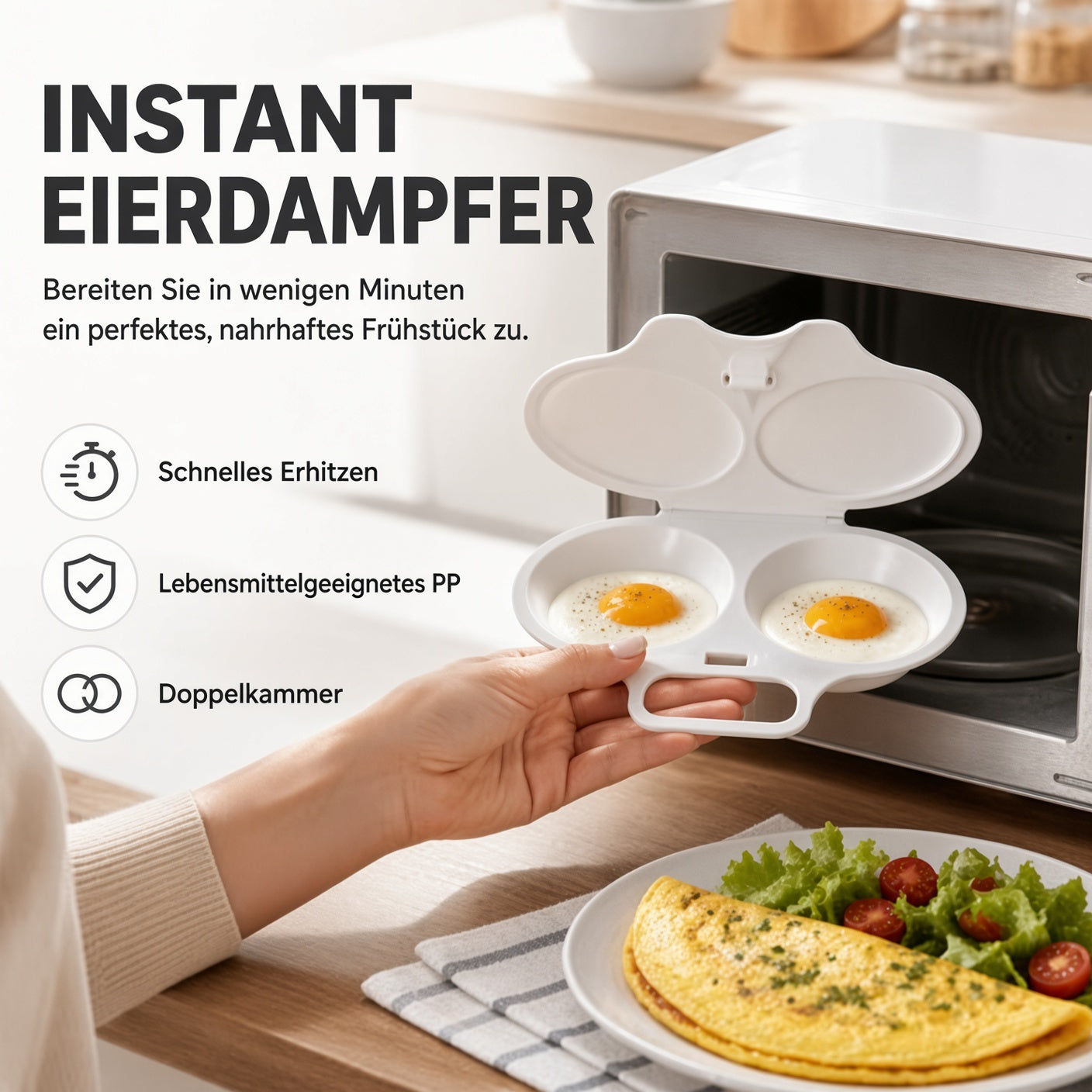 🎉 TOP-ANGEBOT💥 2-Eier-Mikrowellenkocher – Frühstück in Minuten!