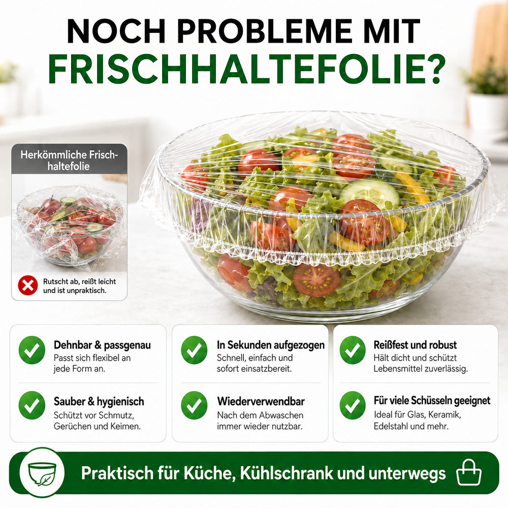 🥬 50% RABATT! 🥔🥕 100 Pcs Einweg-Dehnfolien für Schalen & Teller – Elastisch, lebensmittelecht & vielseitig – Perfekte Alternative zu Frischhaltefolie für die Küche ✨