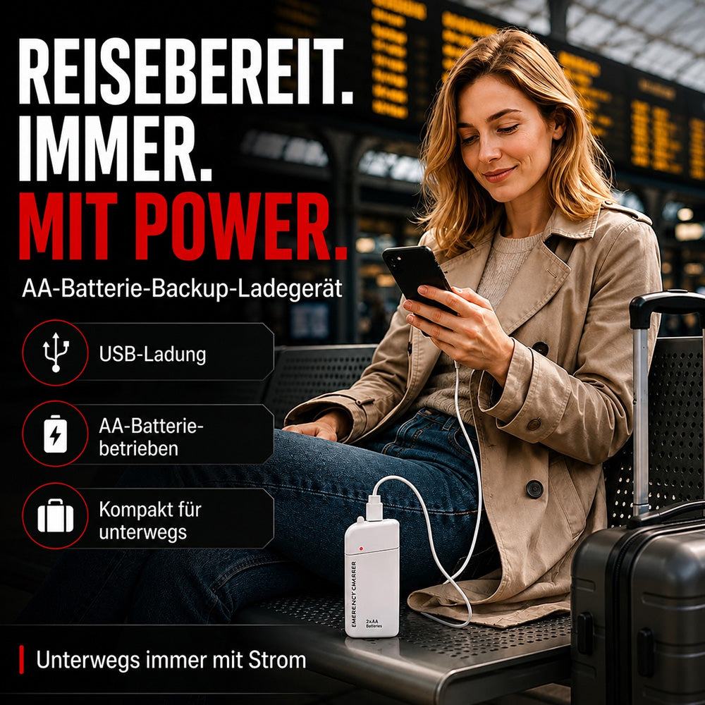 Tragbares Notfall-Ladegerät für Mobiltelefone – Powerbank mit AA-Batterien und LED-Taschenlampe