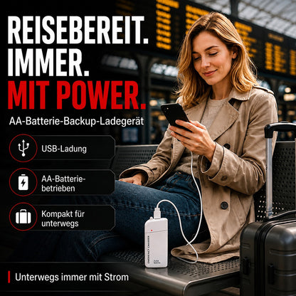 Tragbares Notfall-Ladegerät für Mobiltelefone – Powerbank mit AA-Batterien und LED-Taschenlampe