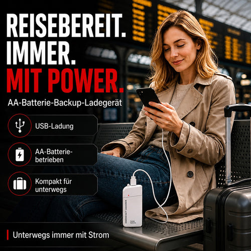 Tragbares Notfall-Ladegerät für Mobiltelefone – Powerbank mit AA-Batterien und LED-Taschenlampe