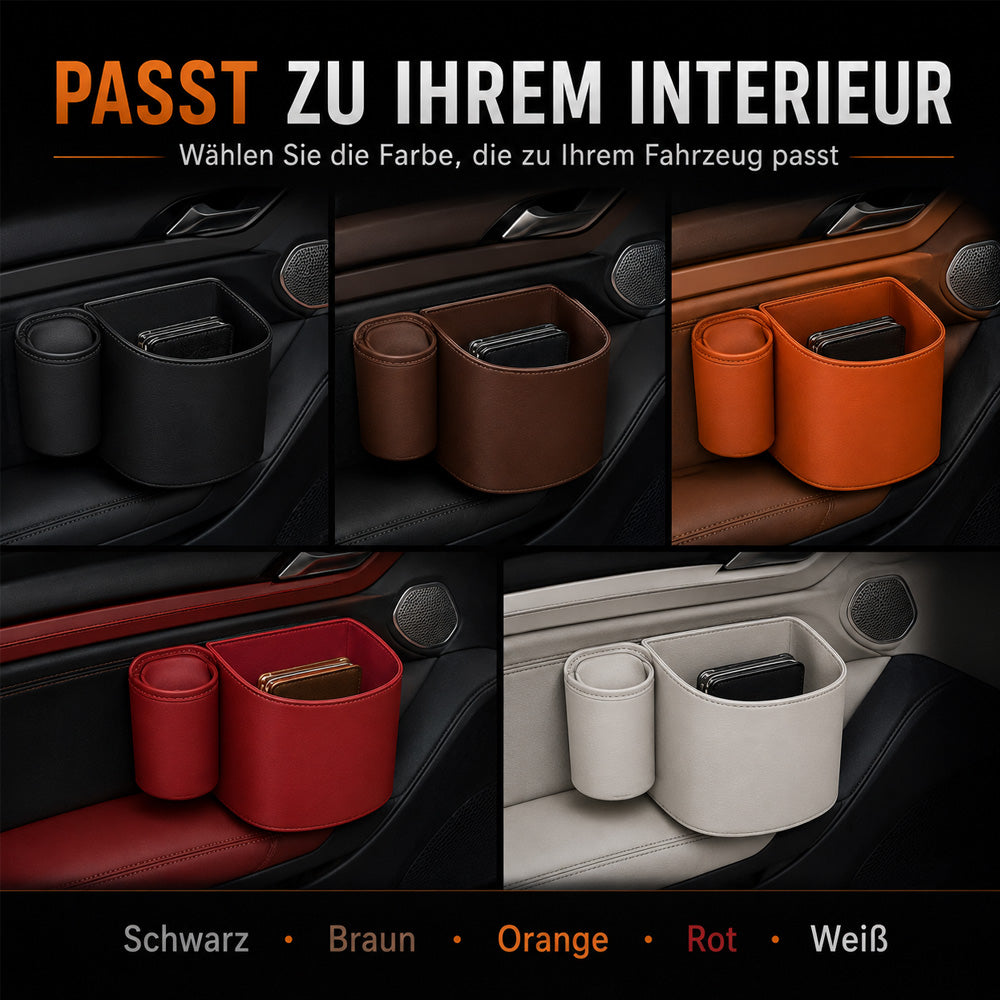 🥳HEISSER VERKAUF 2026🥳💞ÜBER 50.000 VERKAUFT!🚗🧺 50 % RABATT! Getränkehalter aus Leder für die Autotür – Breite Öffnung, Getränke und Handy sind leicht zu erreichen. Sicherer Halt durch Clip-Befestigung. PU-Leder, robust und stilvoll. 🛡️✨