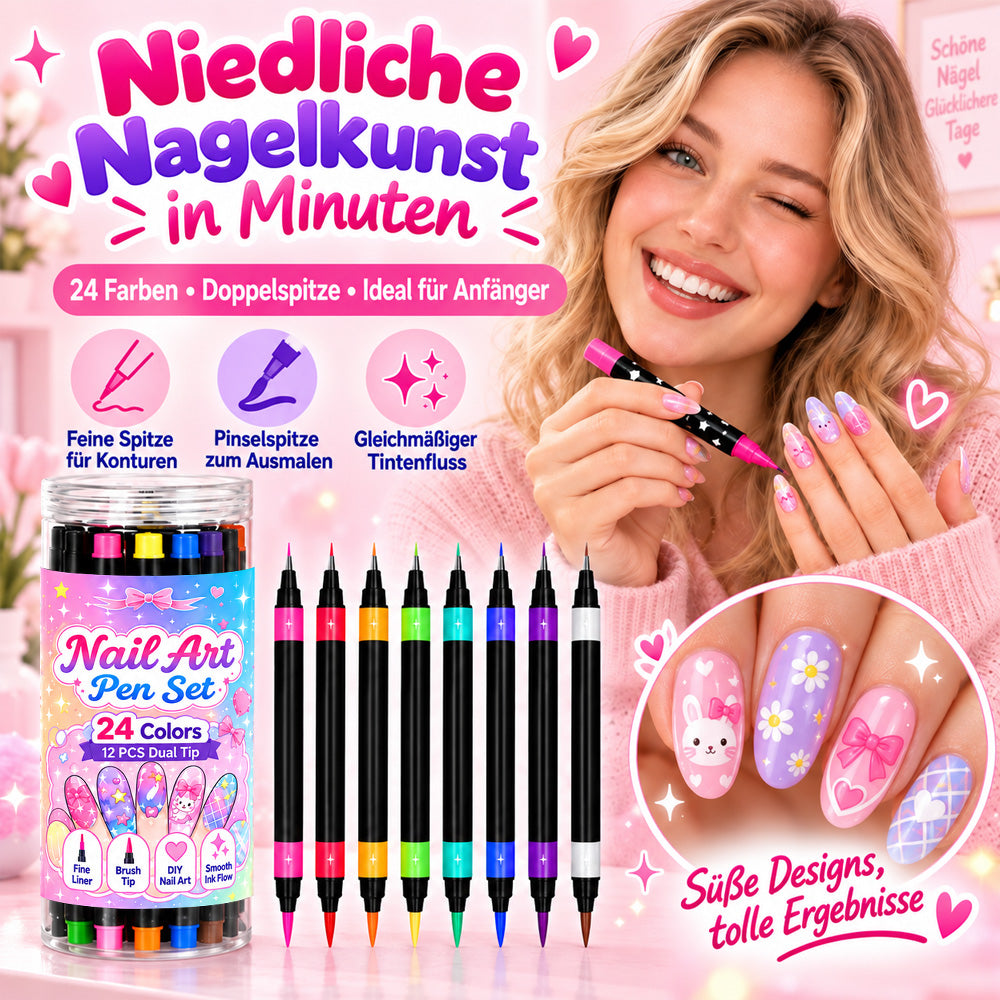 24-Farben Doppelseitige Nagel-Art-Stifte Set