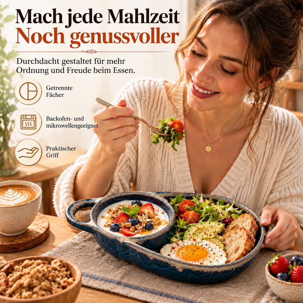 🍽️ Retro-Keramik-Auflaufform mit Fächereinteilung und Einzelgriff