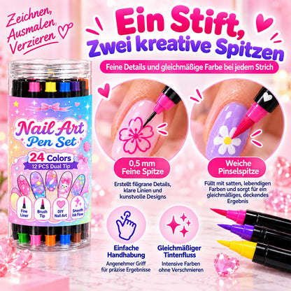 24-Farben Doppelseitige Nagel-Art-Stifte Set