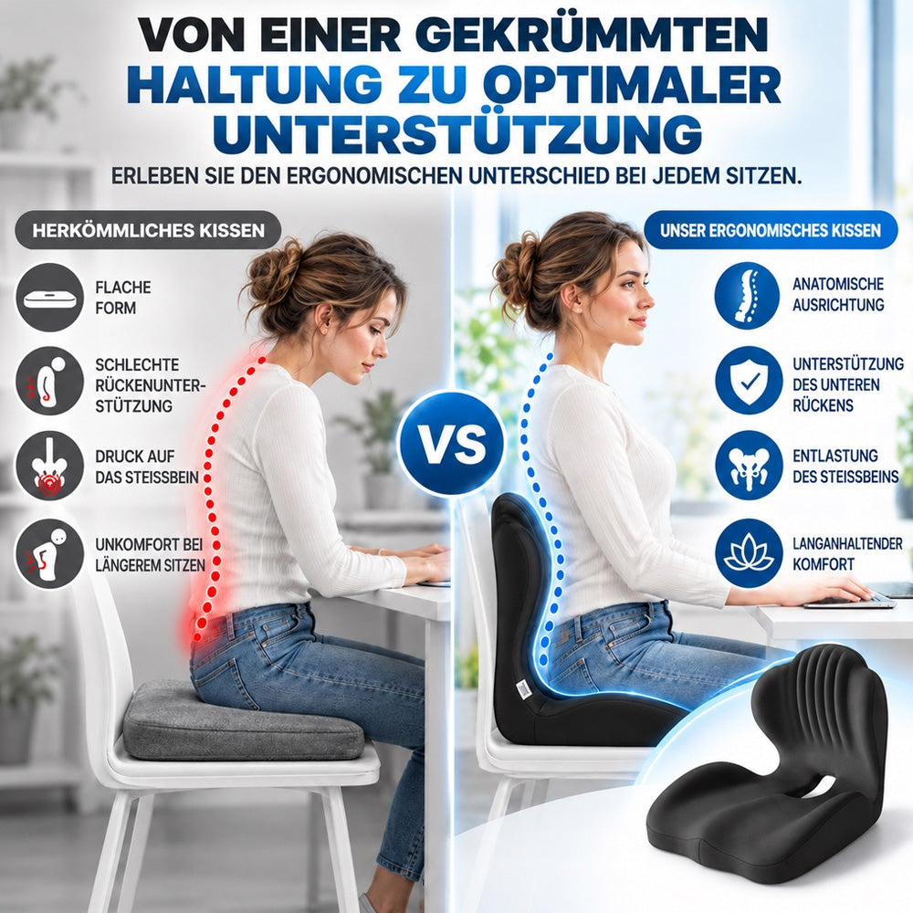 🪑🔥 50% RABATT! 💆 Ergonomisches Sitzkissen aus Memory-Schaum – Integrierte Rückenstütze, orthopädisch & vielseitig – Ideal für Bürostuhl, Auto & Homeoffice ✨✨