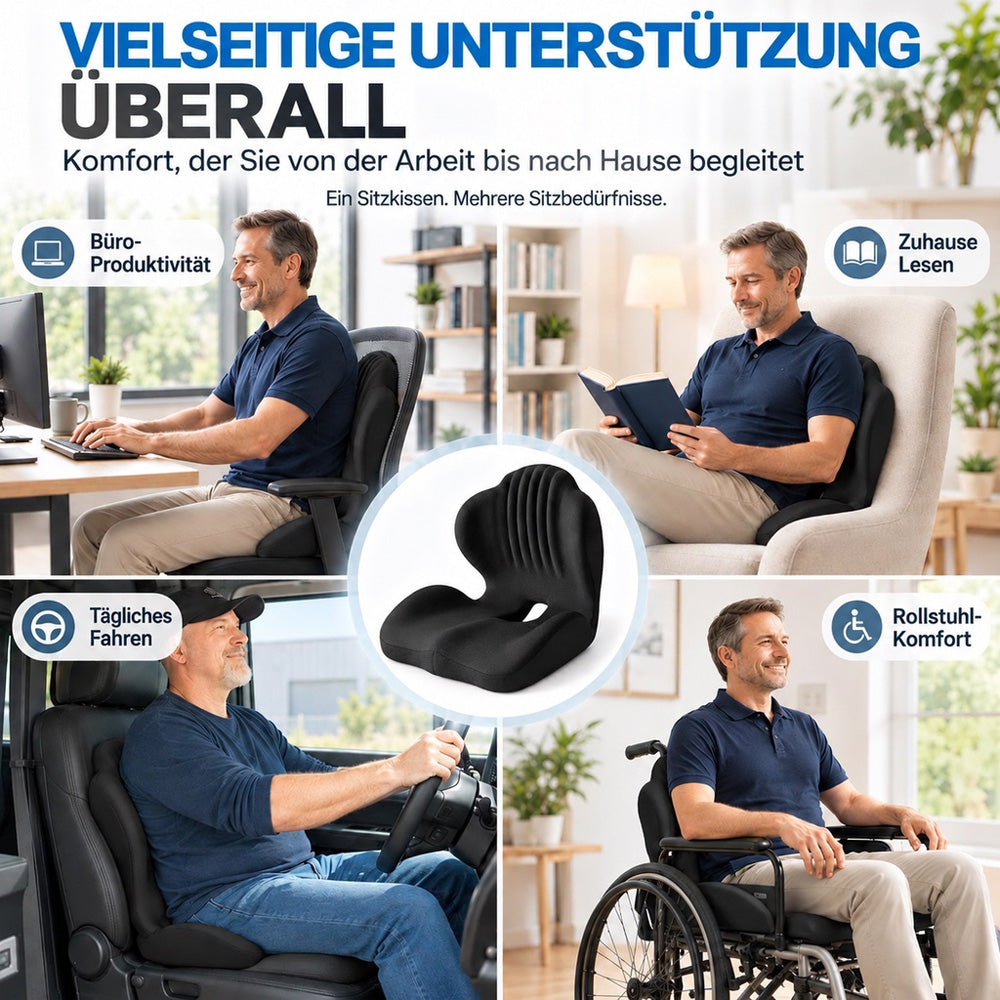 🪑🔥 50% RABATT! 💆 Ergonomisches Sitzkissen aus Memory-Schaum – Integrierte Rückenstütze, orthopädisch & vielseitig – Ideal für Bürostuhl, Auto & Homeoffice ✨✨