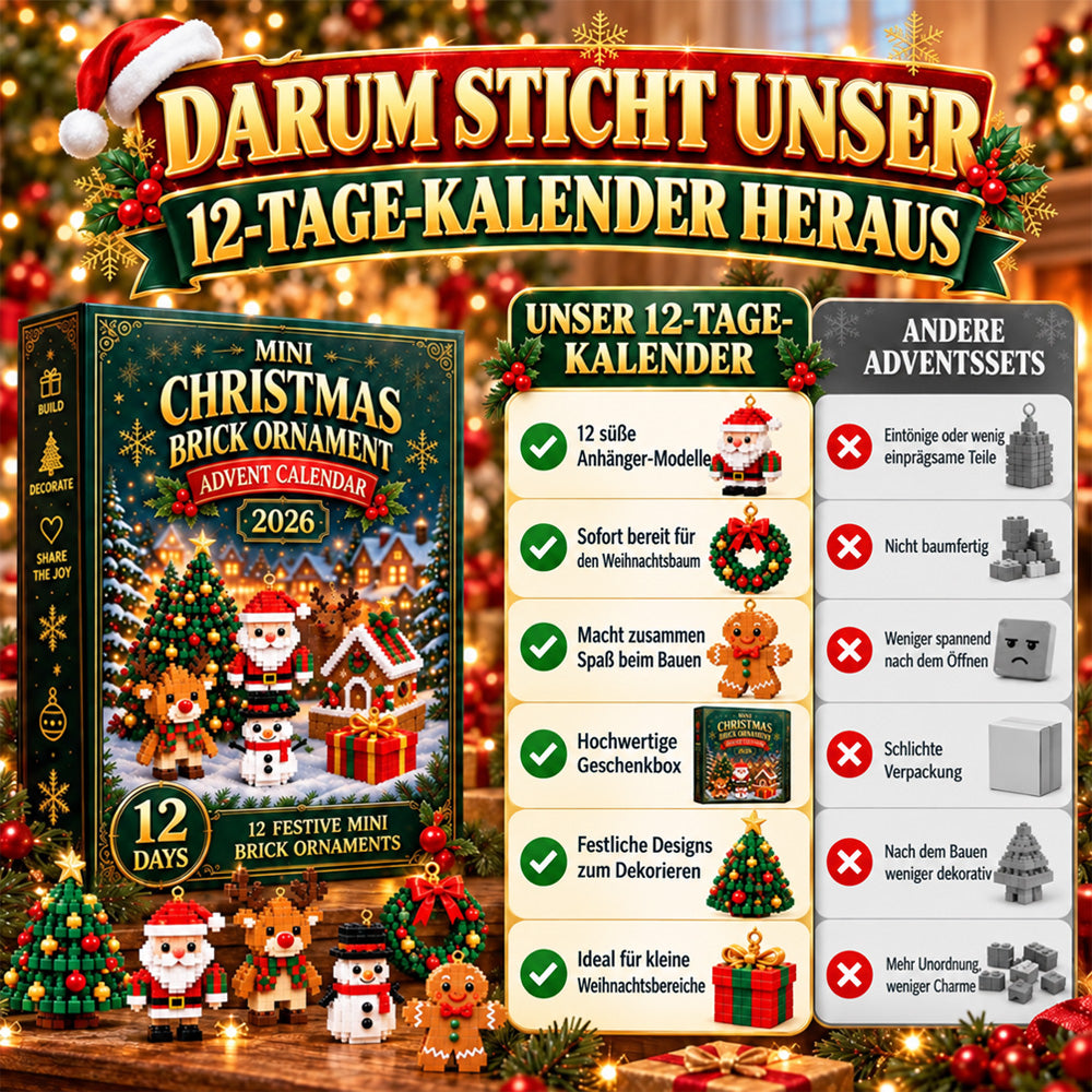 ⏳ Letzter Tag, um 49 % zu sparen ⏳ – 🎄 12-Tage-Mini-Weihnachtsdeko-Adventskalender | 12 einzigartige, festliche Bausets mit Aufhängeschlaufen – perfekt zum Schmücken von Weihnachtsbäumen, Kränzen und festlichen Dekorationen 🧱