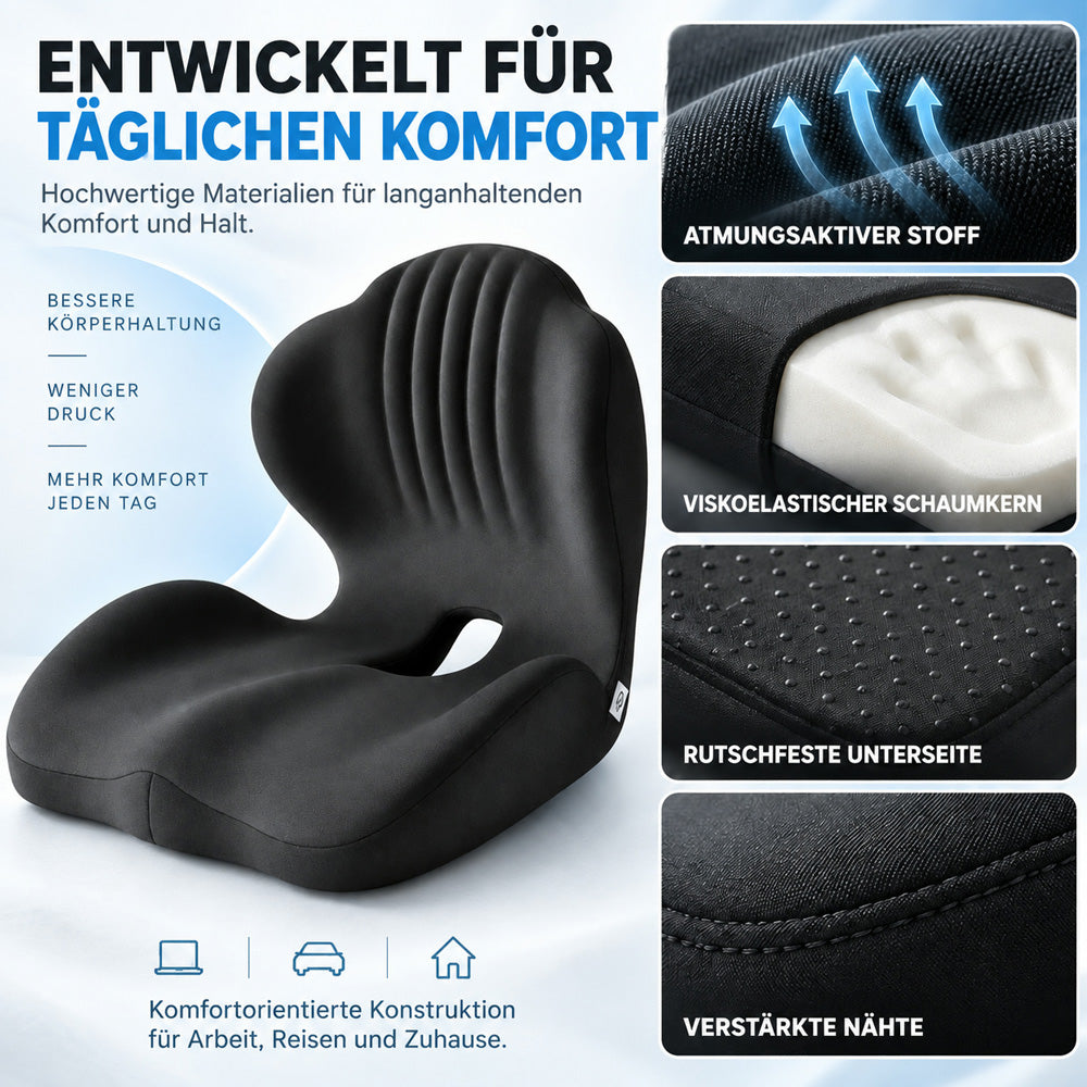 🪑🔥 50% RABATT! 💆 Ergonomisches Sitzkissen aus Memory-Schaum – Integrierte Rückenstütze, orthopädisch & vielseitig – Ideal für Bürostuhl, Auto & Homeoffice ✨✨