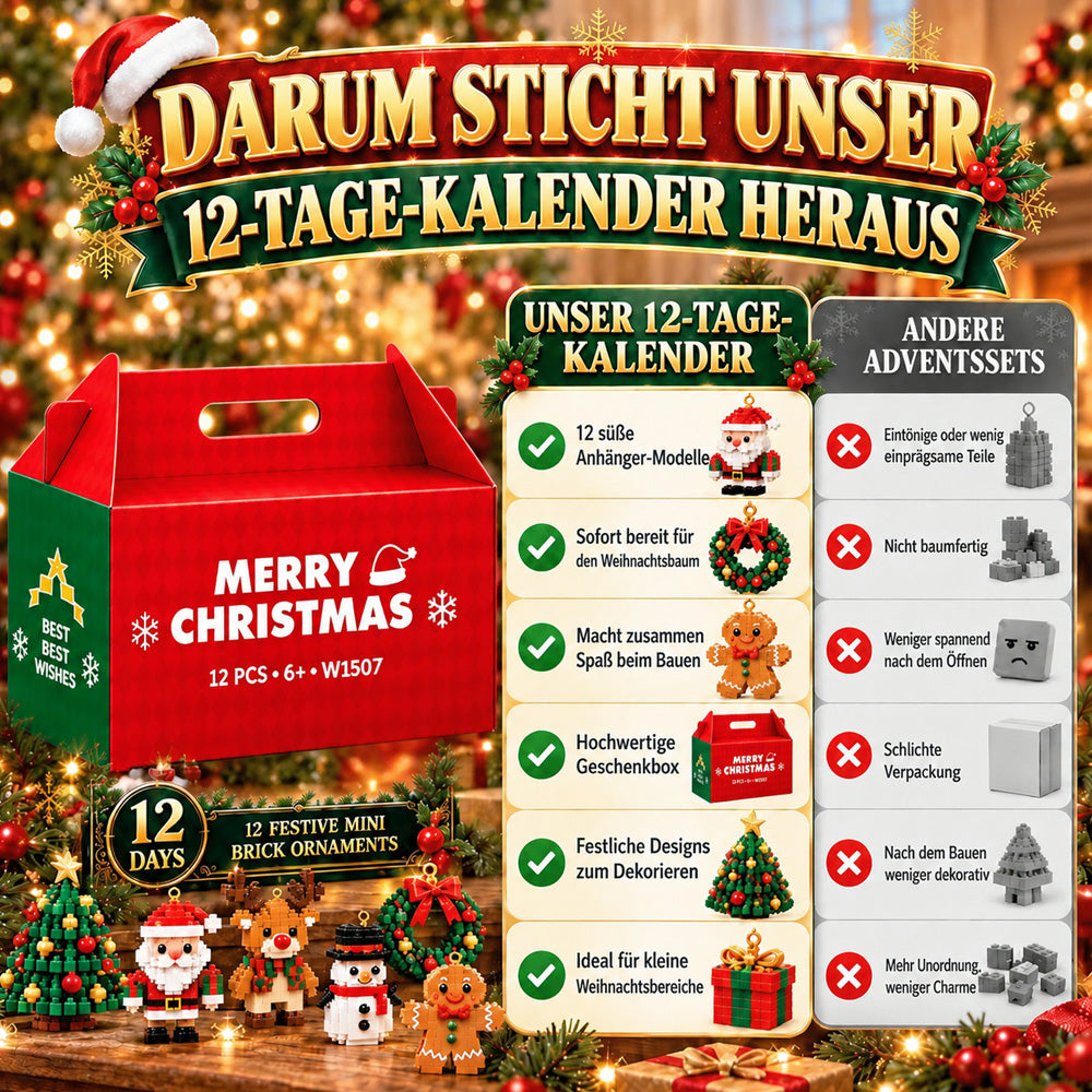 ⏳ Nur heute 49 % sparen – 🎄 12-Tage-Mini-Weihnachts-Bauset zum Selberbauen | 12 einzigartige, festliche Bausets mit Aufhängeschlaufen – perfekt zum Schmücken von Weihnachtsbäumen, Kränzen und festlichen Dekorationen 🧱