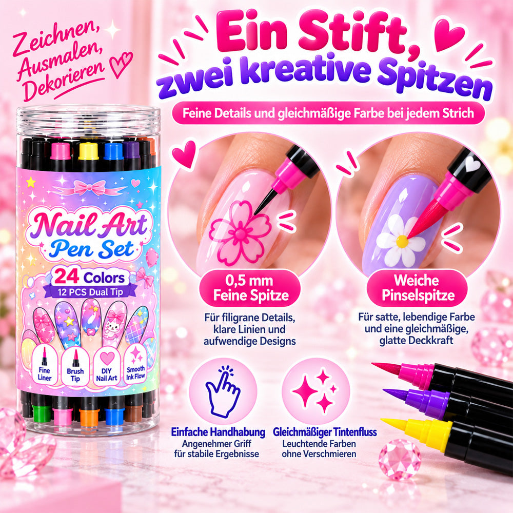 24-Farben Doppelseitige Nagel-Art-Stifte Set