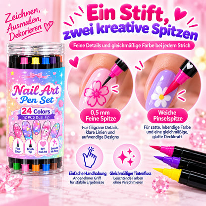 24-Farben Doppelseitige Nagel-Art-Stifte Set