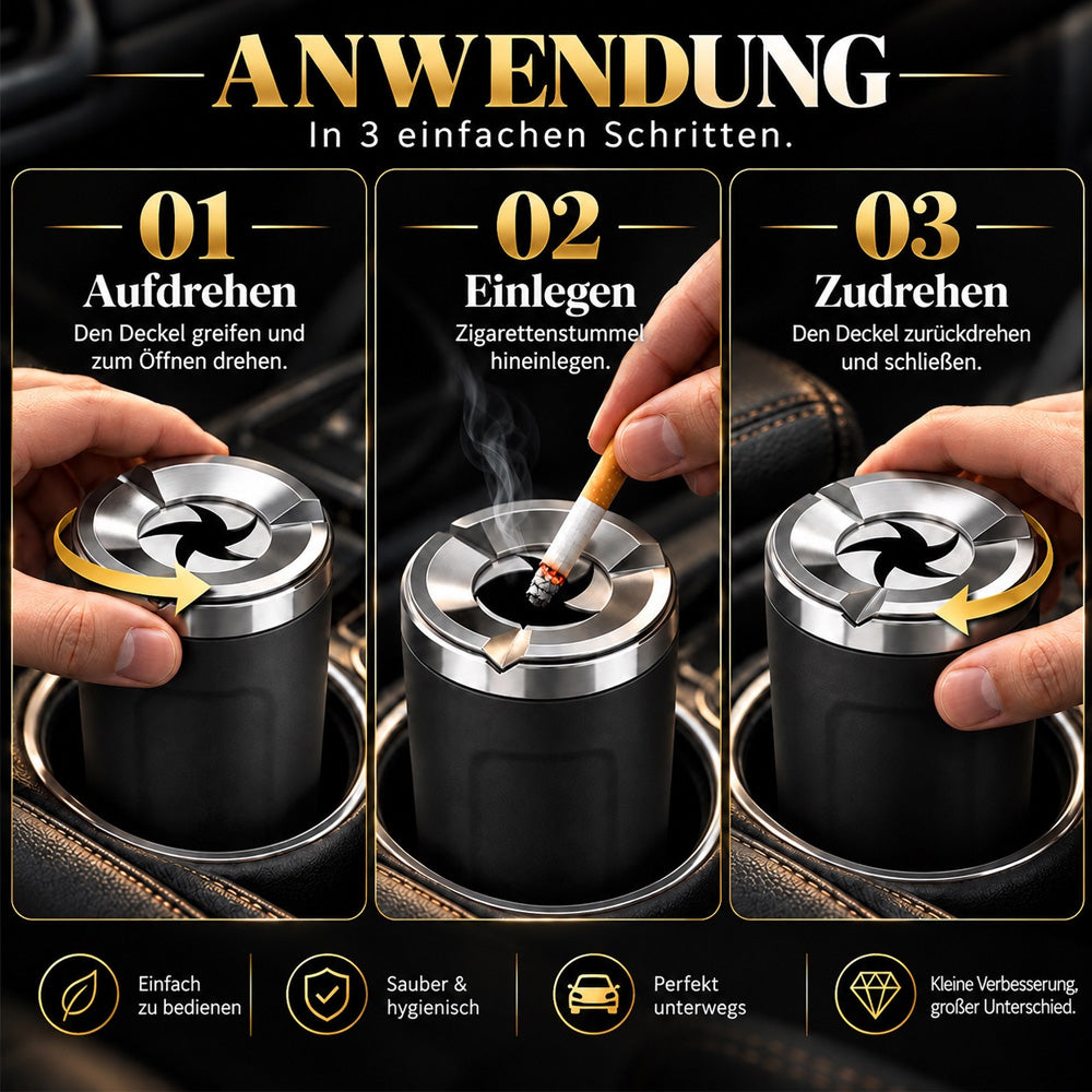 Drehbarer Aschenbecher für das Auto mit Keramik-Innenbehälter