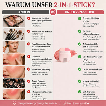 🌟2‑in‑1 Highlighter‑ und Rouge‑à‑Joues‑Stick, langanhaltend, natürlicher strahlender Teint in einem Handgriff