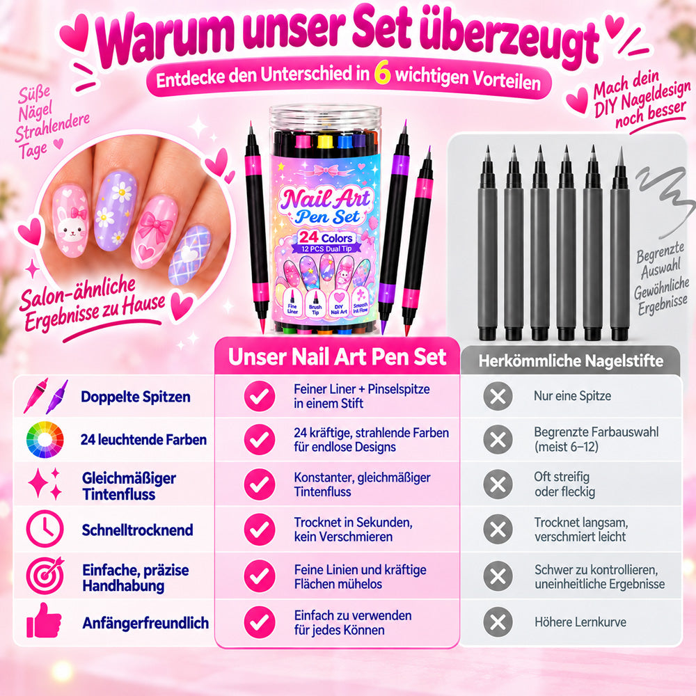 24-Farben Doppelseitige Nagel-Art-Stifte Set