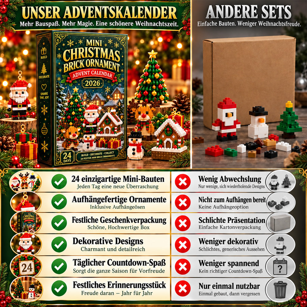 ⏳ Letzter Tag, um 49 % zu sparen – 🎄 24-Tage-Mini-Weihnachtsdeko-Adventskalender | 24 einzigartige, festliche Bausets mit Aufhängeschlaufen – perfekt zum Schmücken von Weihnachtsbäumen, Kränzen und festlichen Dekorationen 🧱
