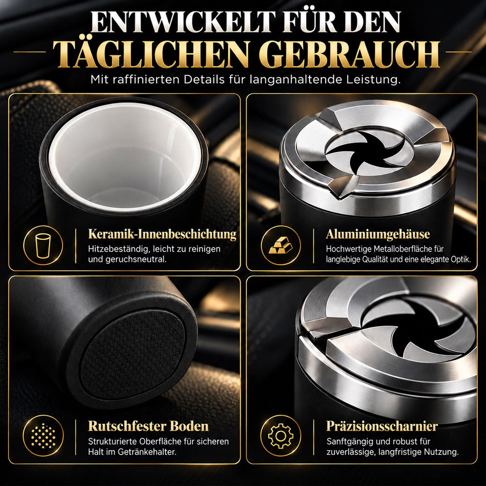 Drehbarer Aschenbecher für das Auto mit Keramik-Innenbehälter