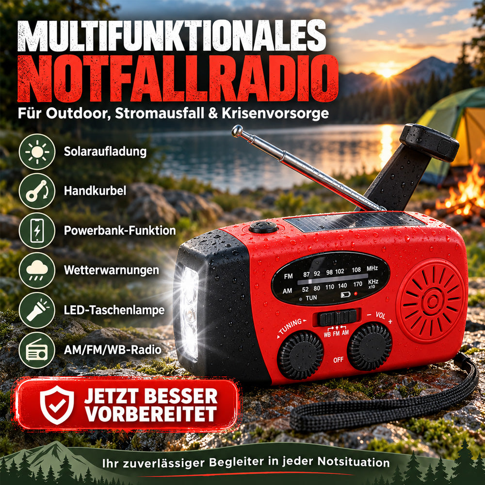 Multifunktionales tragbares Solar-Notfallradio – Powerbank, Handkurbel & Wetterwarnungen für Outdoor-Abenteuer und Notfälle