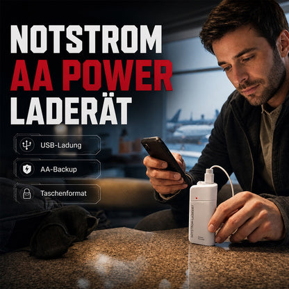 Tragbares Notfall-Ladegerät für Mobiltelefone – Powerbank mit AA-Batterien und LED-Taschenlampe