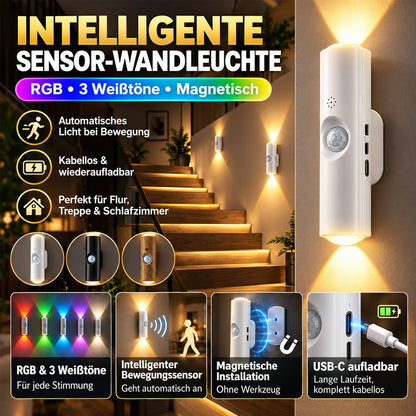 🌈 Intelligente LED-Nachtleuchte mit Bewegungssensor, dimmbare RGB-Wandlampe mit Farbwechsel, USB-aufladbares Ambientelicht mit Farbverlauf und magnetischer Klebebefestigung für Schlafzimmer, Flur und Eingangsbereich – stilvolle Wohnbeleuchtung