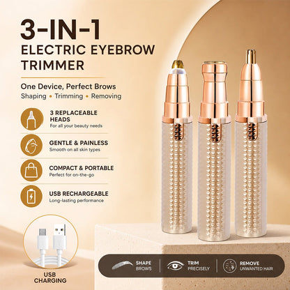 ✨3-in-1 elektrischer Beauty-Trimmer – mit Wechselaufsätzen für Augenbrauen, Gesicht & Detailpflege – für einen gepflegten Look jederzeit und überall 🌍✨