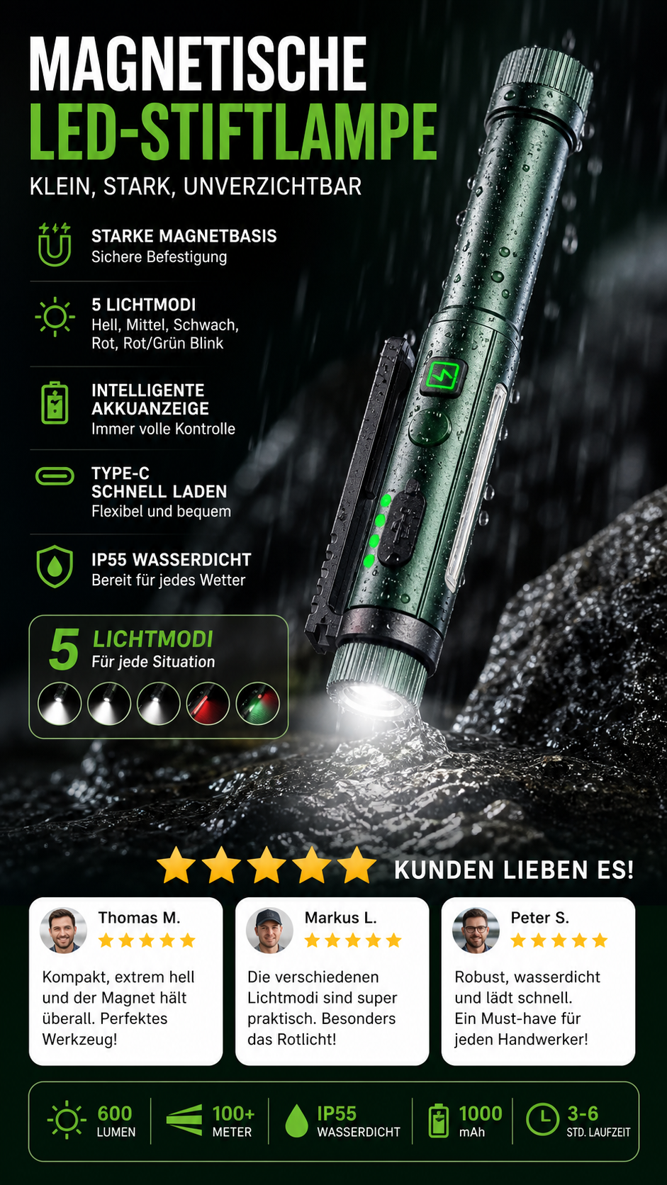 🧲🔦Multifunktionale, stiftförmige Arbeitsleuchte mit starkem Magnetfeld