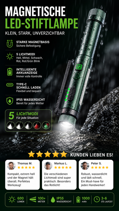 🧲🔦Multifunktionale, stiftförmige Arbeitsleuchte mit starkem Magnetfeld