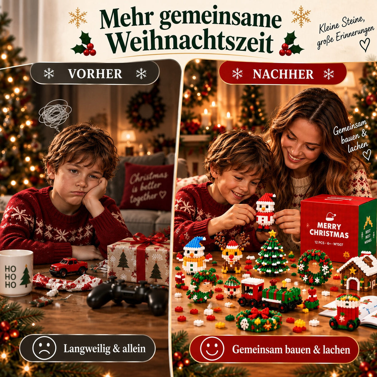 ⏳ Nur heute 49 % sparen – 🎄 12-Tage-Mini-Weihnachts-Bauset zum Selberbauen | 12 einzigartige, festliche Bausets mit Aufhängeschlaufen – perfekt zum Schmücken von Weihnachtsbäumen, Kränzen und festlichen Dekorationen 🧱