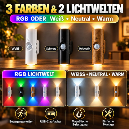 🌈 Intelligente LED-Nachtleuchte mit Bewegungssensor, dimmbare RGB-Wandlampe mit Farbwechsel, USB-aufladbares Ambientelicht mit Farbverlauf und magnetischer Klebebefestigung für Schlafzimmer, Flur und Eingangsbereich – stilvolle Wohnbeleuchtung
