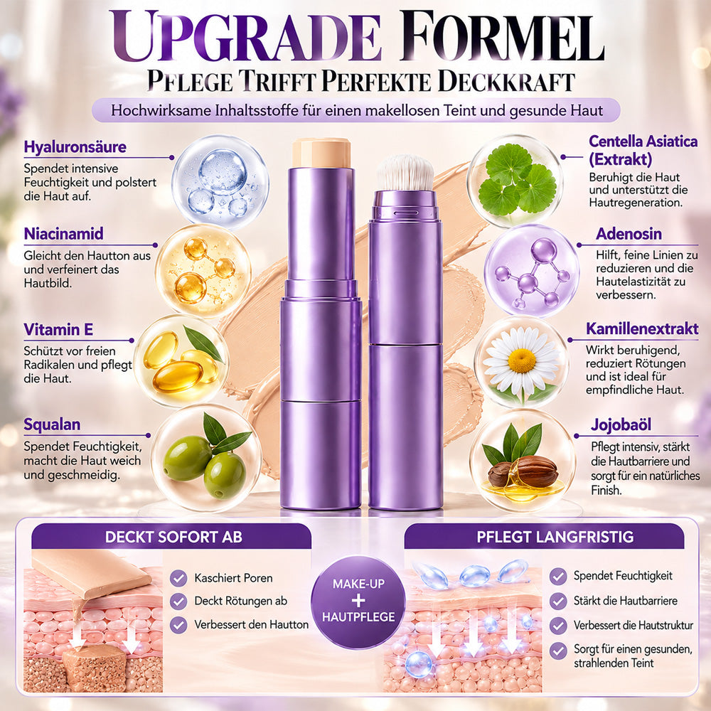 🌿 2-in-1 Foundation-Stick mit Farbwechsel, cremige Textur für ein geschmeidiges Hautgefühl