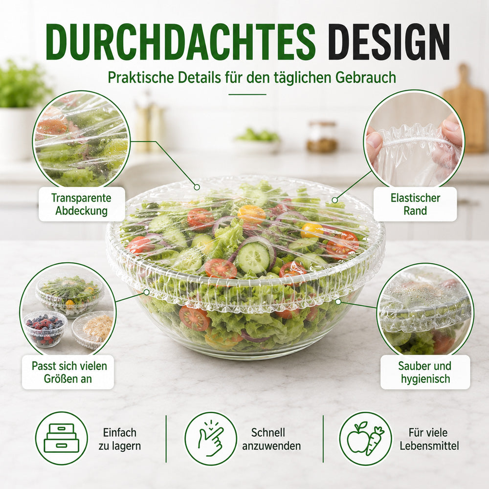 🥬 50% RABATT! 🥔🥕 100 Pcs Einweg-Dehnfolien für Schalen & Teller – Elastisch, lebensmittelecht & vielseitig – Perfekte Alternative zu Frischhaltefolie für die Küche ✨