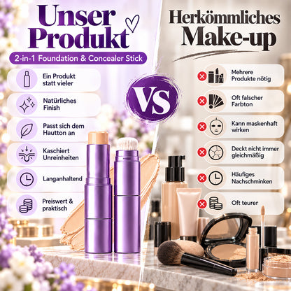 🌿 2-in-1 Foundation-Stick mit Farbwechsel, cremige Textur für ein geschmeidiges Hautgefühl