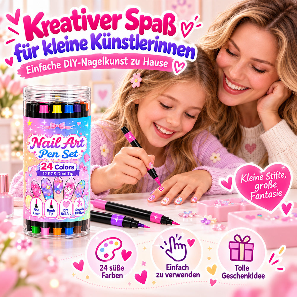 24-Farben Doppelseitige Nagel-Art-Stifte Set