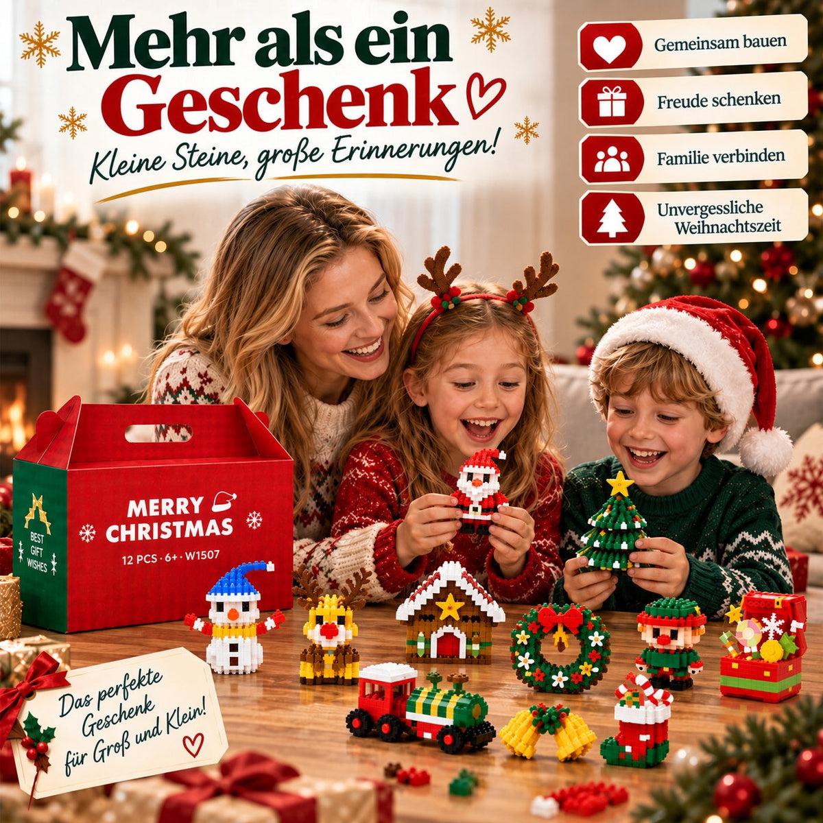 ⏳ Nur heute 49 % sparen – 🎄 12-Tage-Mini-Weihnachts-Bauset zum Selberbauen | 12 einzigartige, festliche Bausets mit Aufhängeschlaufen – perfekt zum Schmücken von Weihnachtsbäumen, Kränzen und festlichen Dekorationen 🧱