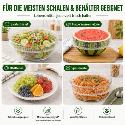 🥬 50% RABATT! 🥔🥕 100 Pcs Einweg-Dehnfolien für Schalen & Teller – Elastisch, lebensmittelecht & vielseitig – Perfekte Alternative zu Frischhaltefolie für die Küche ✨