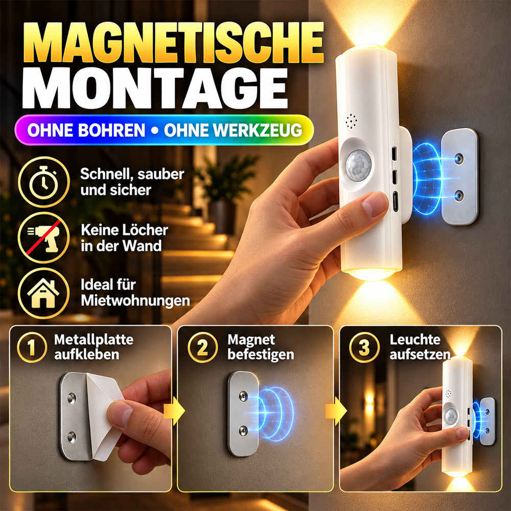 🌈 Intelligente LED-Nachtleuchte mit Bewegungssensor, dimmbare RGB-Wandlampe mit Farbwechsel, USB-aufladbares Ambientelicht mit Farbverlauf und magnetischer Klebebefestigung für Schlafzimmer, Flur und Eingangsbereich – stilvolle Wohnbeleuchtung