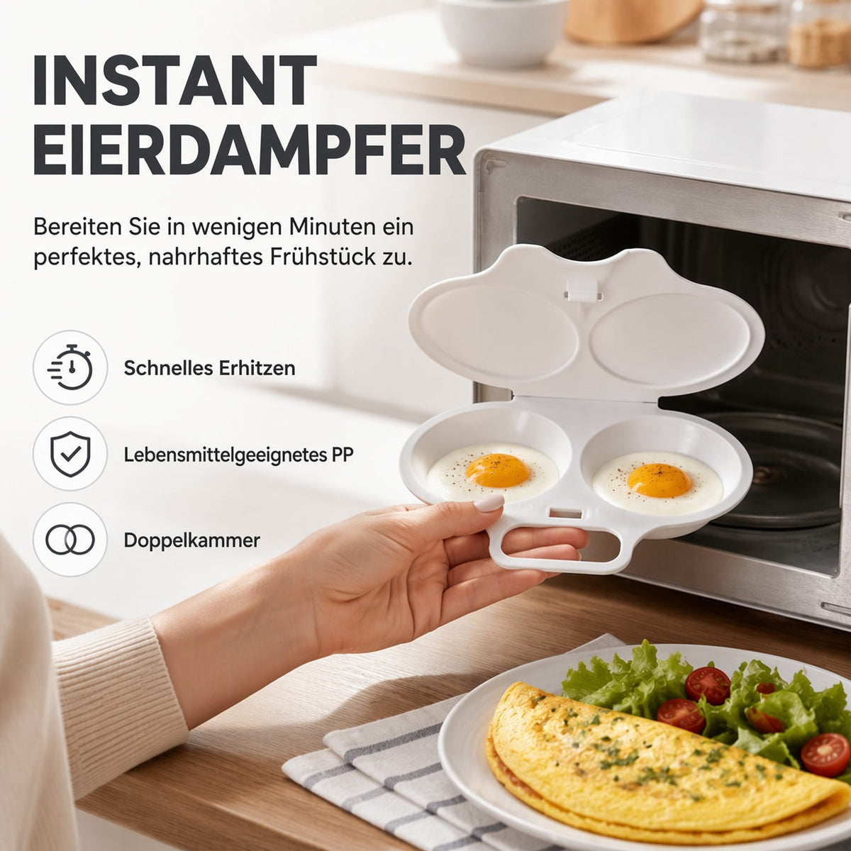 🎉 TOP-ANGEBOT💥 2-Eier-Mikrowellenkocher – Frühstück in Minuten!