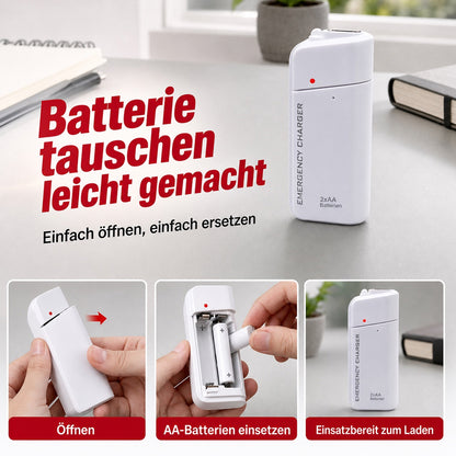 Tragbares Notfall-Ladegerät für Mobiltelefone – Powerbank mit AA-Batterien und LED-Taschenlampe