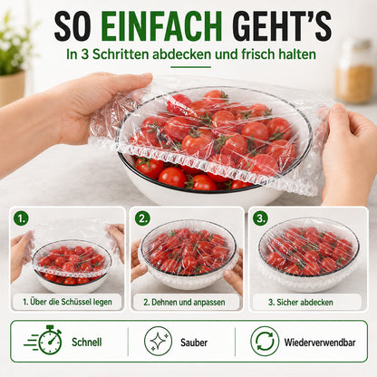 🥬 50% RABATT! 🥔🥕 100 Pcs Einweg-Dehnfolien für Schalen & Teller – Elastisch, lebensmittelecht & vielseitig – Perfekte Alternative zu Frischhaltefolie für die Küche ✨