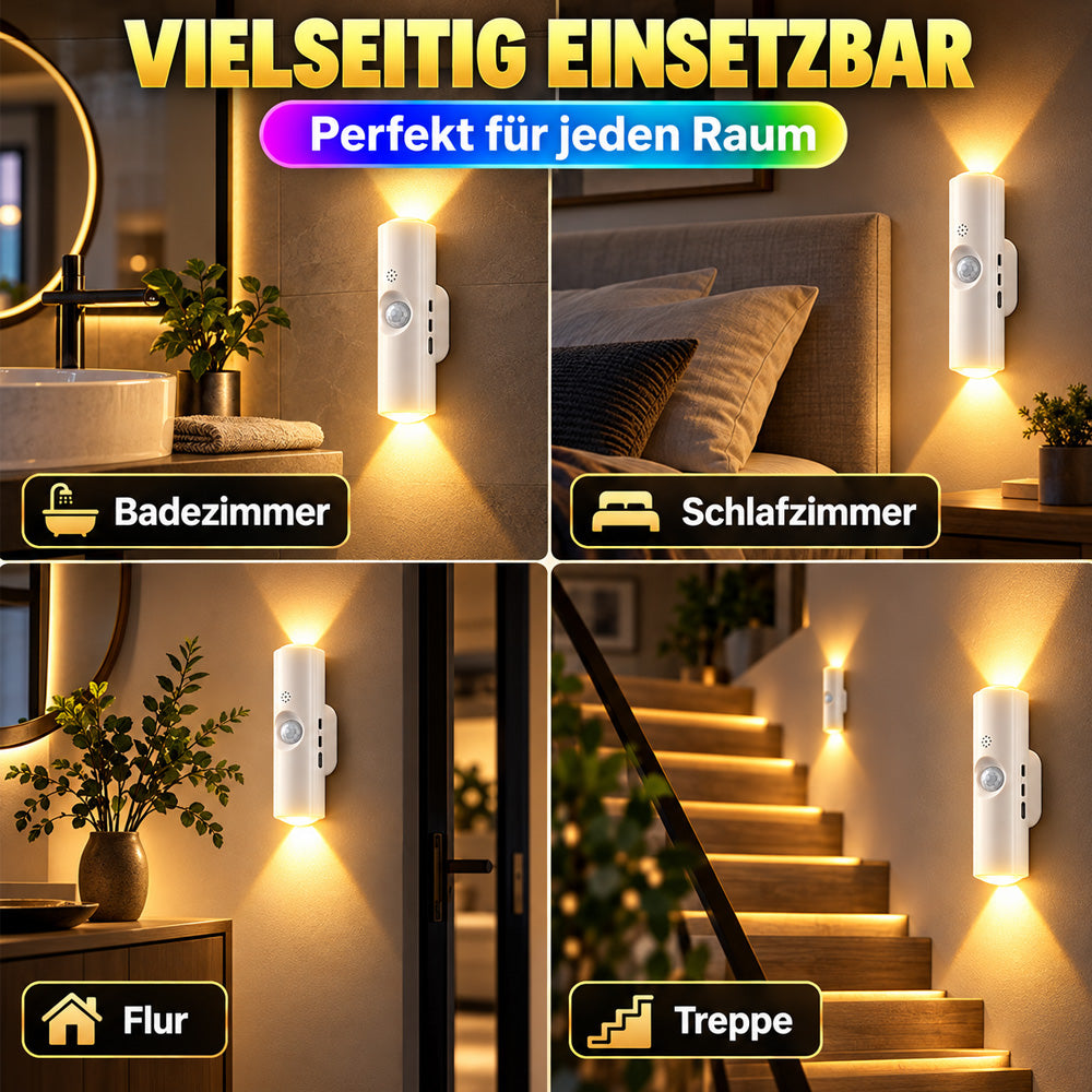 🌈 Intelligente LED-Nachtleuchte mit Bewegungssensor, dimmbare RGB-Wandlampe mit Farbwechsel, USB-aufladbares Ambientelicht mit Farbverlauf und magnetischer Klebebefestigung für Schlafzimmer, Flur und Eingangsbereich – stilvolle Wohnbeleuchtung