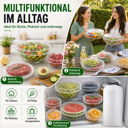 🥬 50% RABATT! 🥔🥕 100 Pcs Einweg-Dehnfolien für Schalen & Teller – Elastisch, lebensmittelecht & vielseitig – Perfekte Alternative zu Frischhaltefolie für die Küche ✨
