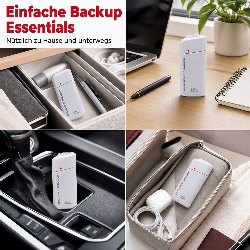 Tragbares Notfall-Ladegerät für Mobiltelefone – Powerbank mit AA-Batterien und LED-Taschenlampe