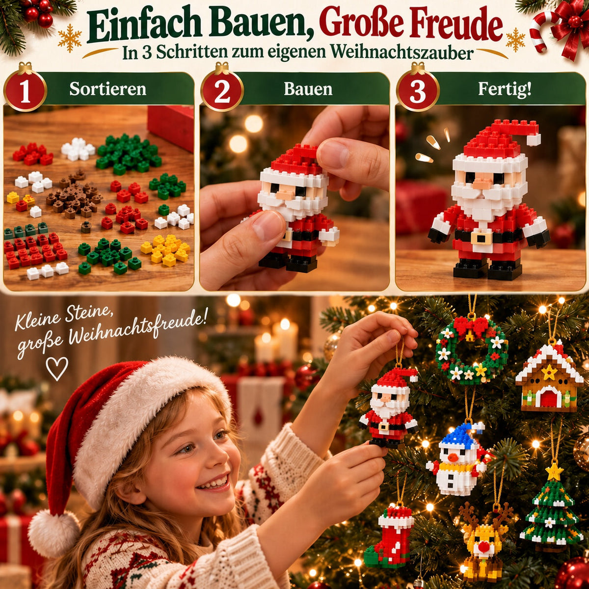 ⏳ Nur heute 49 % sparen – 🎄 12-Tage-Mini-Weihnachts-Bauset zum Selberbauen | 12 einzigartige, festliche Bausets mit Aufhängeschlaufen – perfekt zum Schmücken von Weihnachtsbäumen, Kränzen und festlichen Dekorationen 🧱