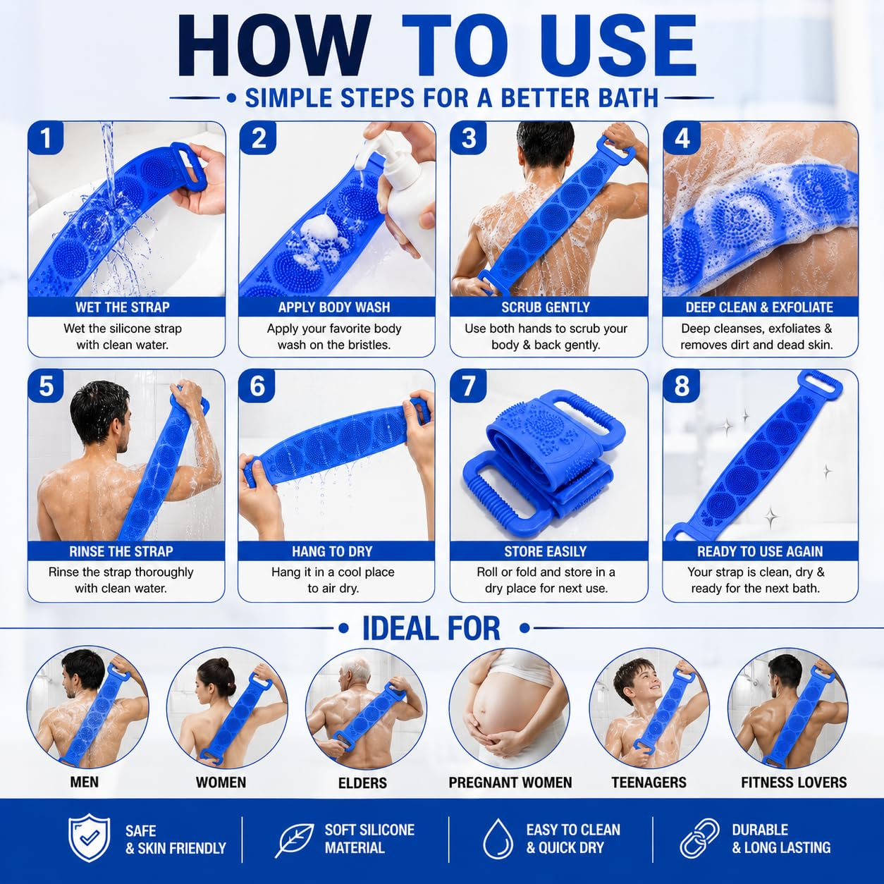 🧼 Silikon-Duschbürste – Weiche Borsten, sanfte Reinigung für empfindliche Haut 🚿