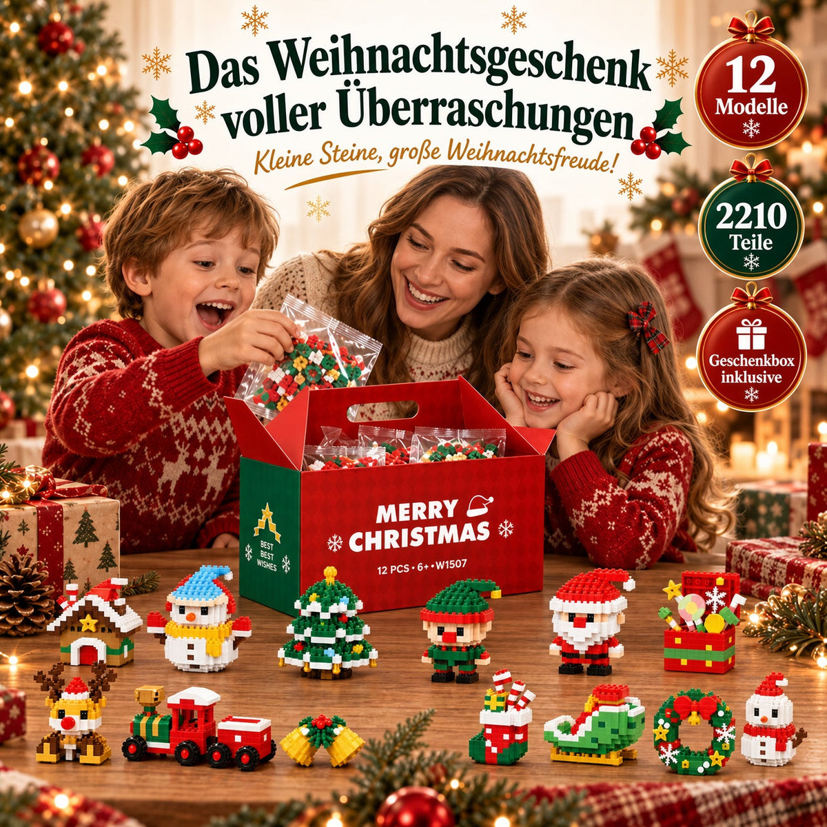 ⏳ Nur heute 49 % sparen – 🎄 12-Tage-Mini-Weihnachts-Bauset zum Selberbauen | 12 einzigartige, festliche Bausets mit Aufhängeschlaufen – perfekt zum Schmücken von Weihnachtsbäumen, Kränzen und festlichen Dekorationen 🧱