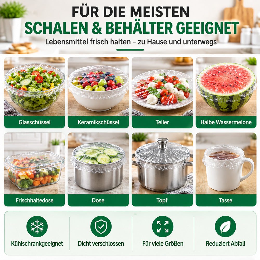 🥬 50% RABATT! 🥔🥕 100 Pcs Einweg-Dehnfolien für Schalen & Teller – Elastisch, lebensmittelecht & vielseitig – Perfekte Alternative zu Frischhaltefolie für die Küche ✨