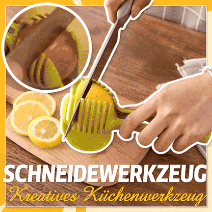🍋 JETZT 50 % RABATT! Kreativer Küchen-Schneidehelfer aus lebensmittelechter Aluminiumlegierung, handlicher Schneidehalter zum schnellen Schneiden von Zitronen, Tomaten, Zwiebeln sowie weichem Obst und Gemüse