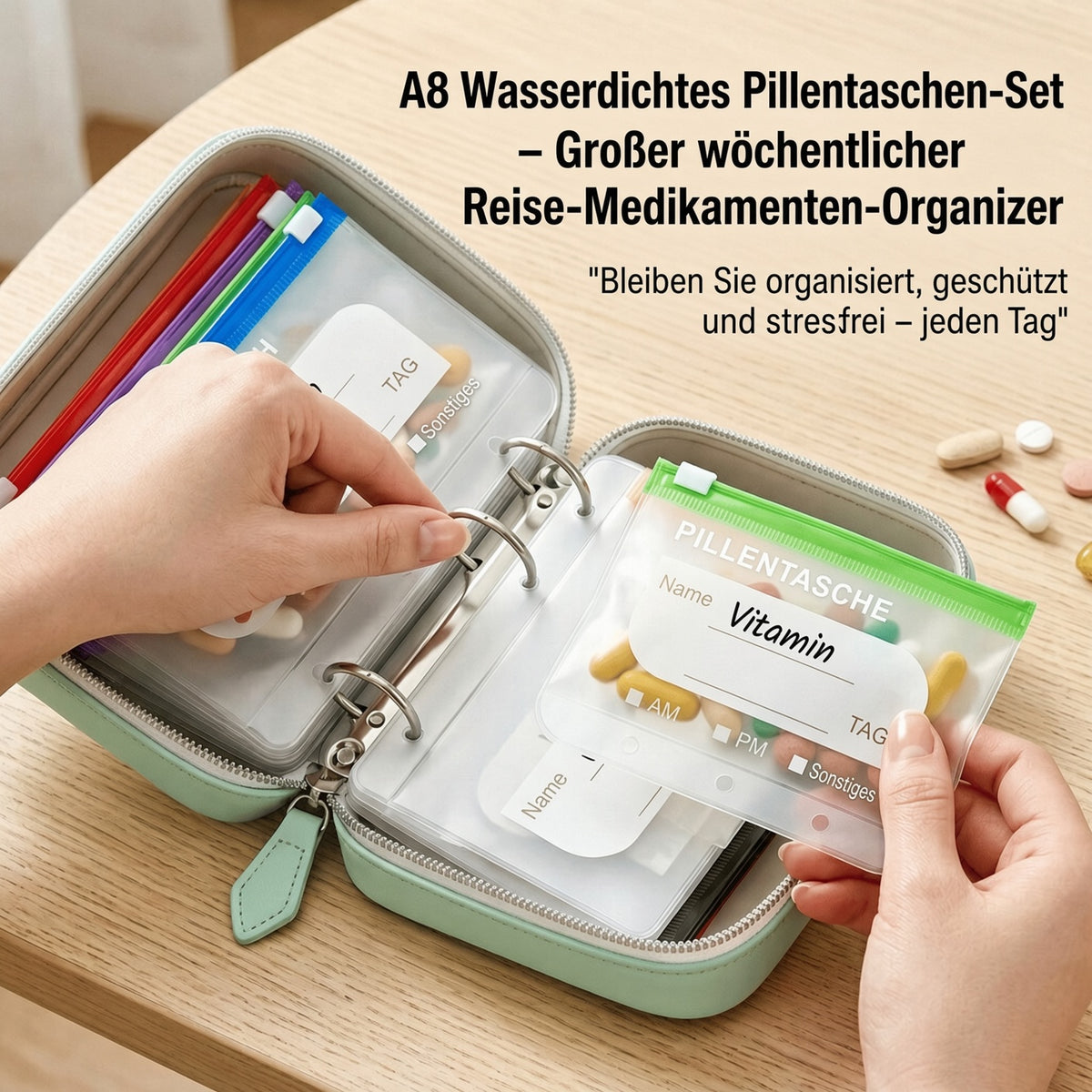 🥳 2026 TOP-ANGEBOT 💞 BIS ZU 50 % RABATT!! 💊 A8 wasserdichter Organizer mit 14 farbcodierten Fächern – kompakter Reise-Medikamenten-Organizer für Tabletten, Vitamine & Nahrungsergänzungsmittel