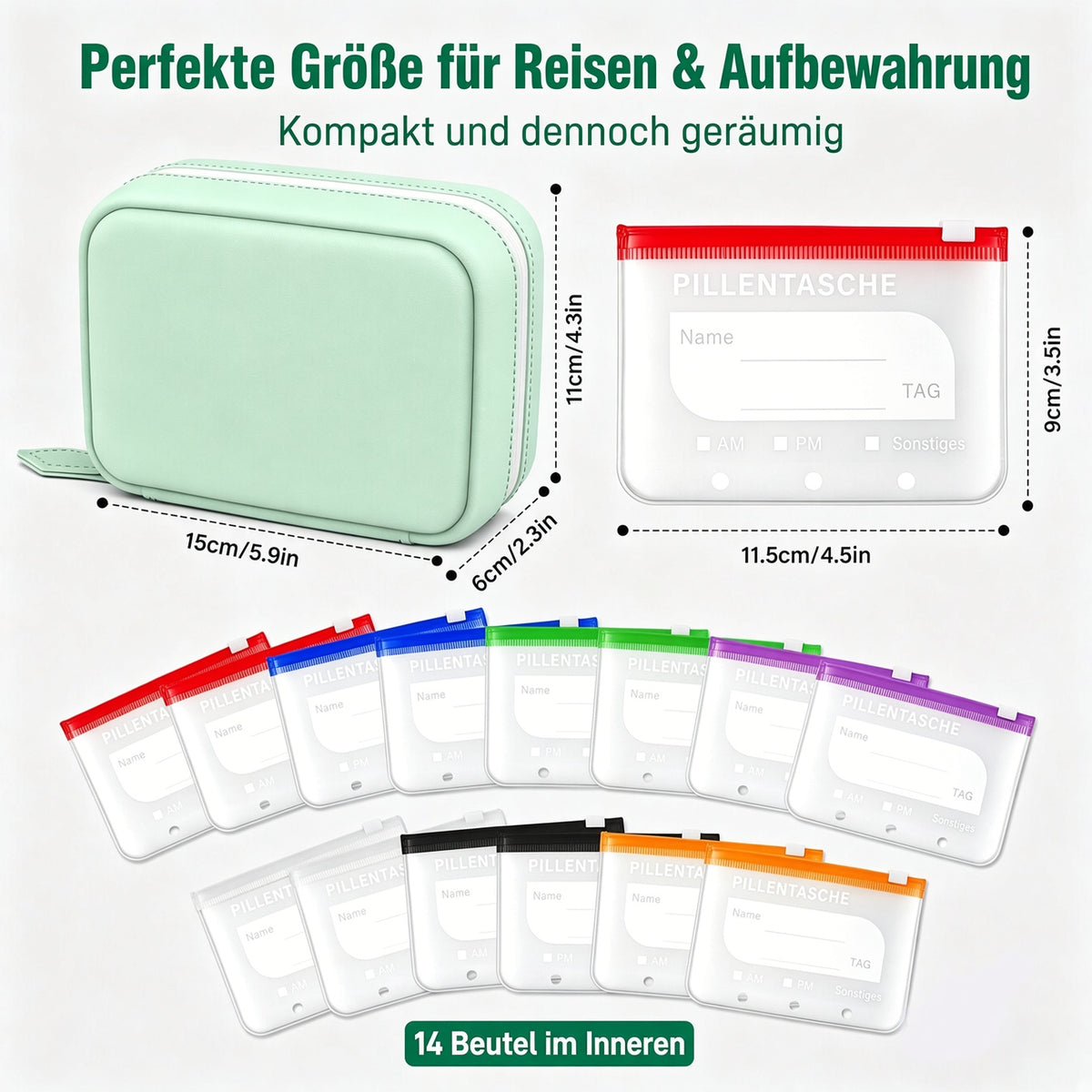 🥳 2026 TOP-ANGEBOT 💞 BIS ZU 50 % RABATT!! 💊 A8 wasserdichter Organizer mit 14 farbcodierten Fächern – kompakter Reise-Medikamenten-Organizer für Tabletten, Vitamine & Nahrungsergänzungsmittel