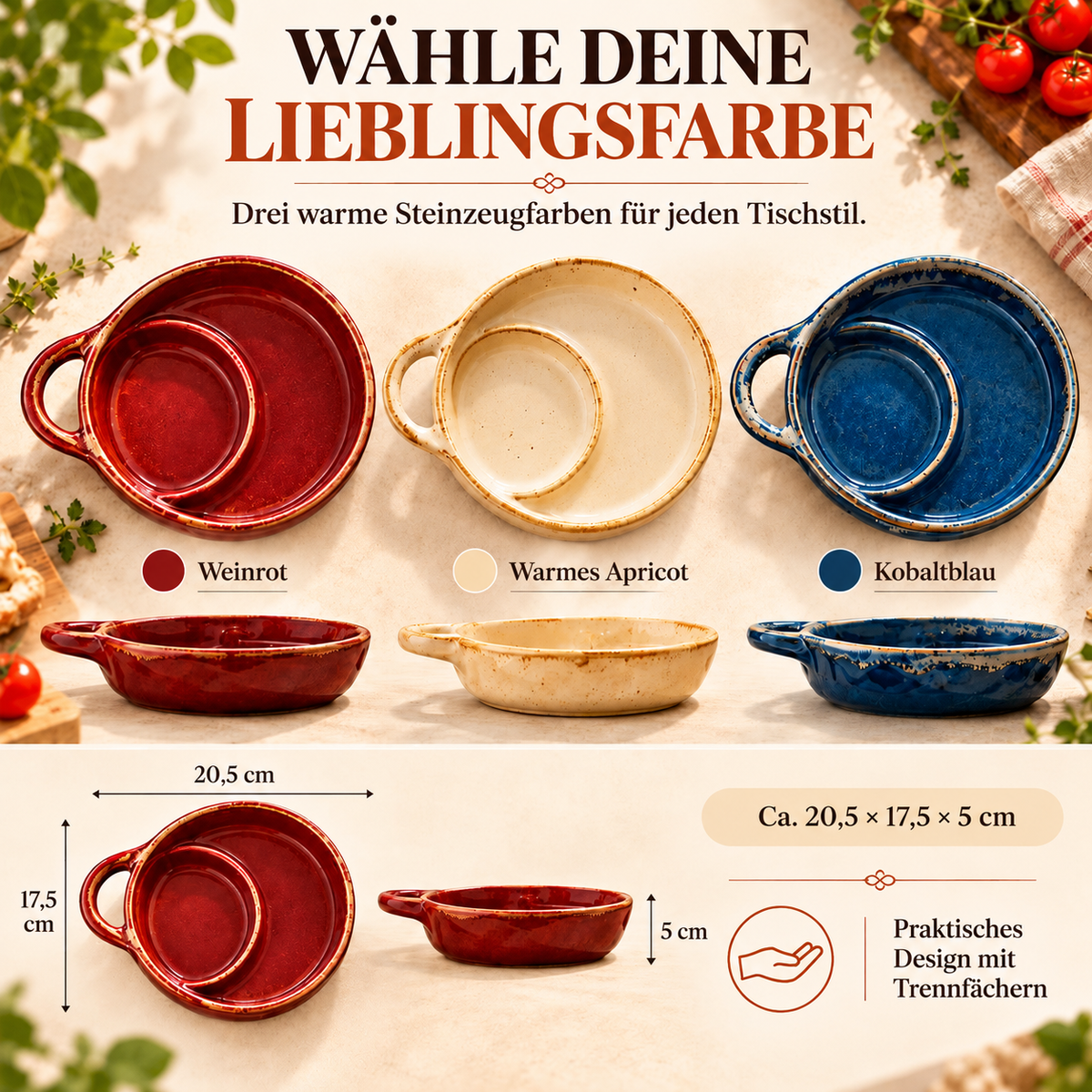 🍽️ Retro-Keramik-Auflaufform mit Fächereinteilung und Einzelgriff